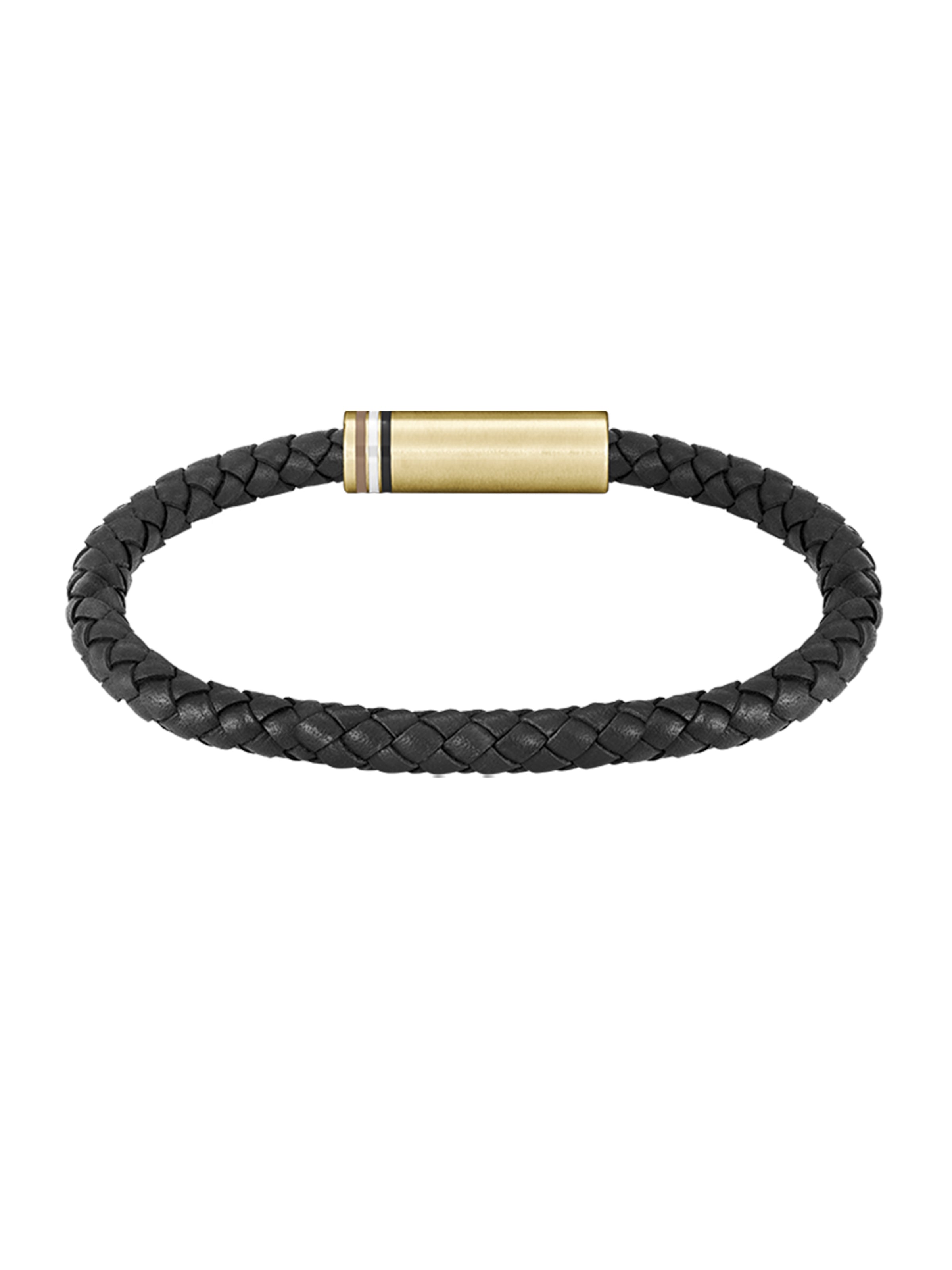 Gents BOSS Ares Single Braided Black Leather Bracelet