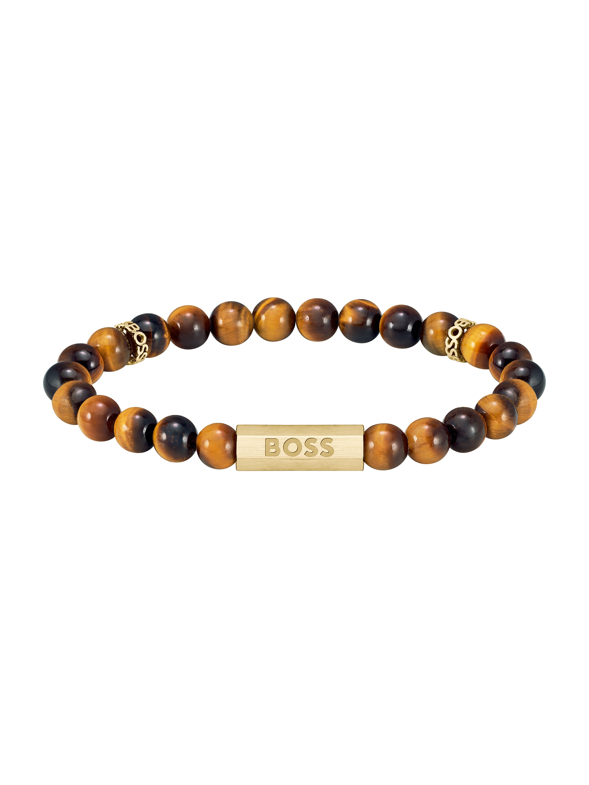 Boss Jewellery Mens Sphere Stones Tigers Eye Beaded Bracelet