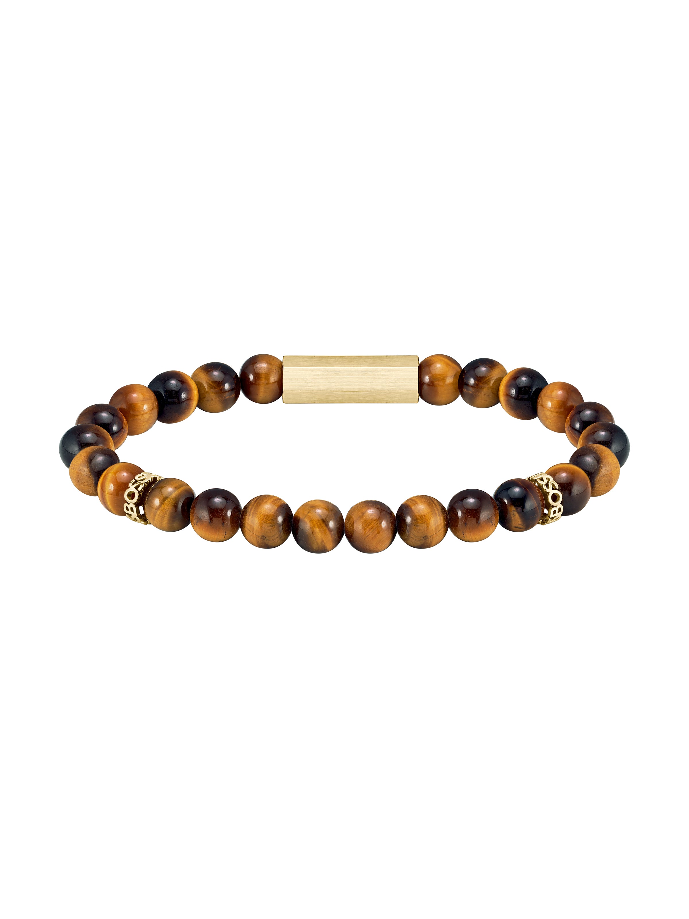 Boss Jewellery Mens Sphere Stones Tigers Eye Beaded Bracelet