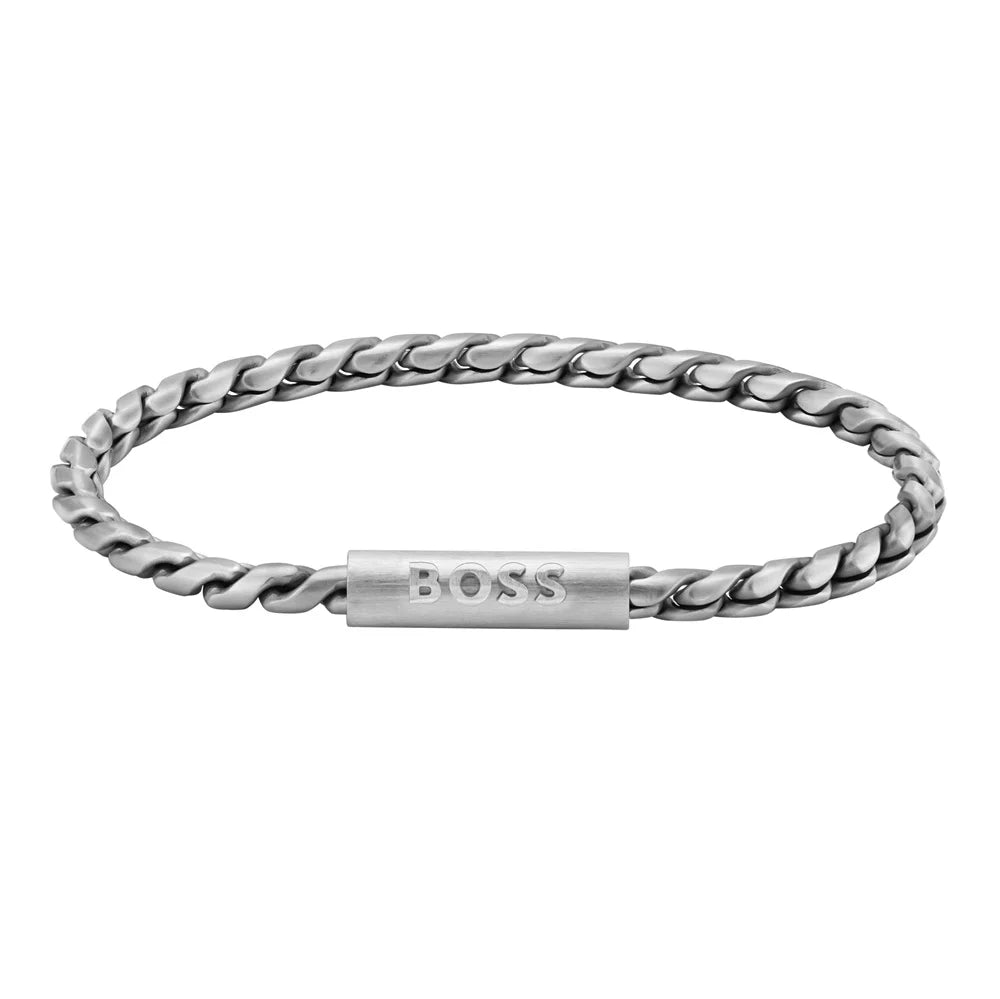 Mens BOSS Doran Silver Stainless Steel Bracelet