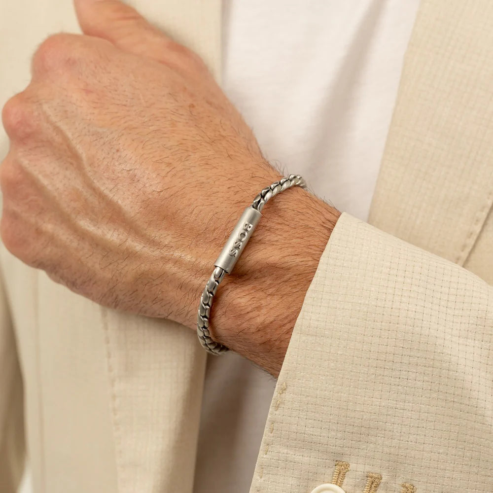 Mens BOSS Doran Silver Stainless Steel Bracelet