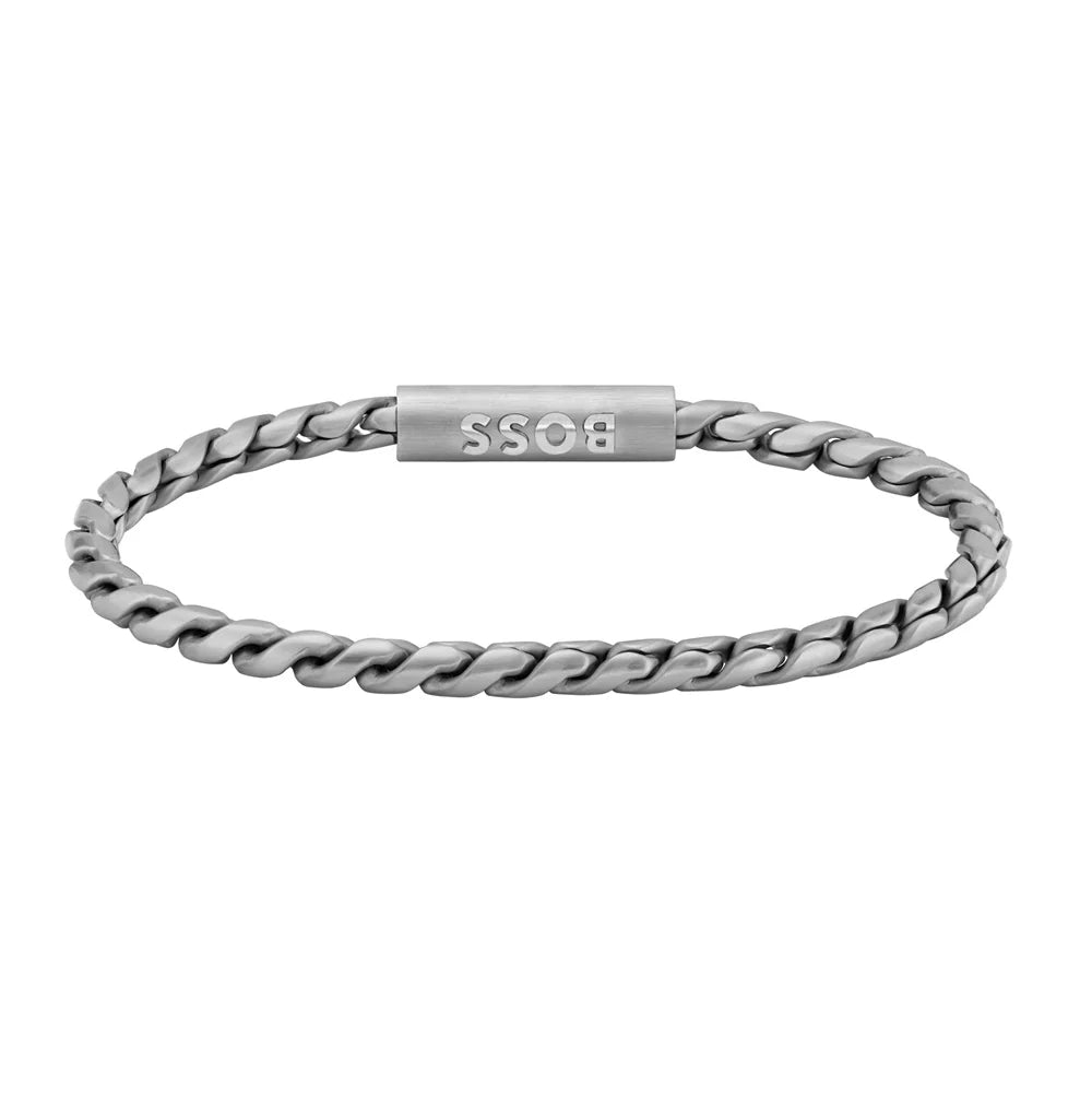 Mens BOSS Doran Silver Stainless Steel Bracelet