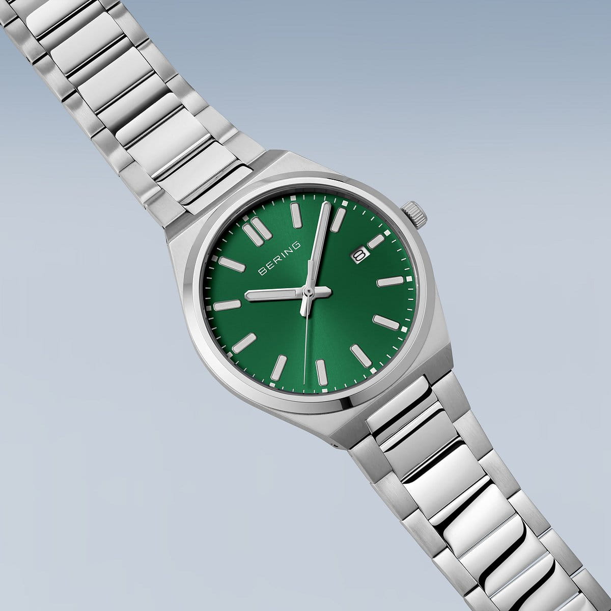 BERING Green Dial, Integrated Bracelet Watch 17639-708