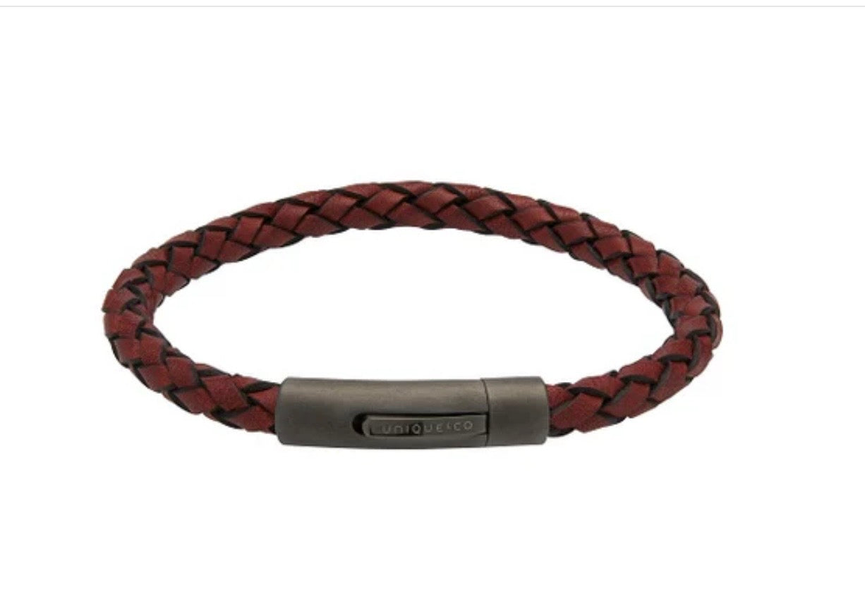 Antique Red Leather Bracelet with Gunmetal Matte & Polished Clasp B425ARE