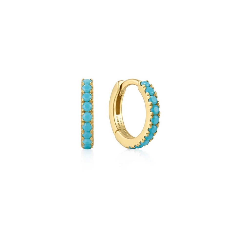Gold Aqua Blue Huggie Hoops