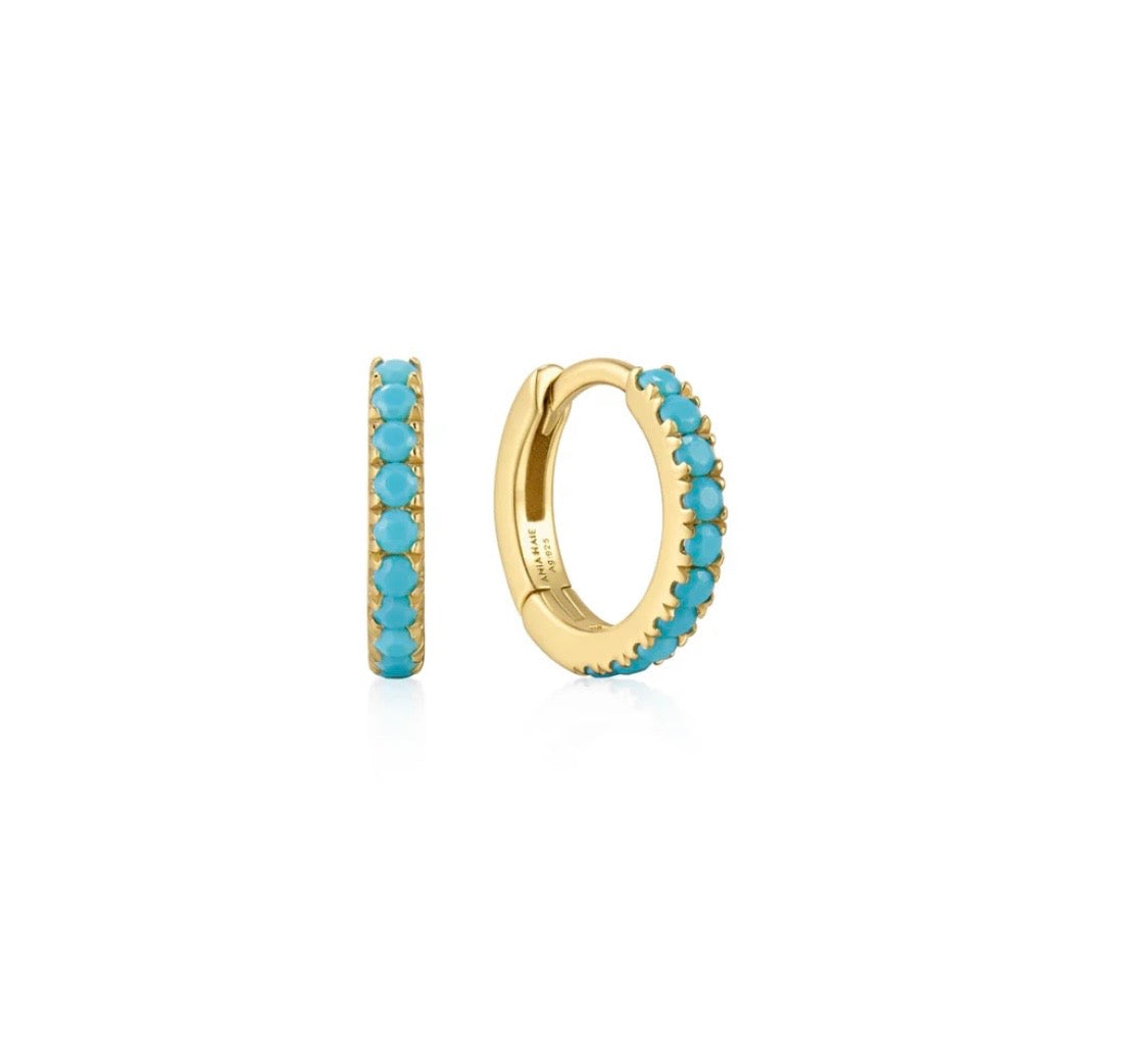 Gold Aqua Blue Huggie Hoops