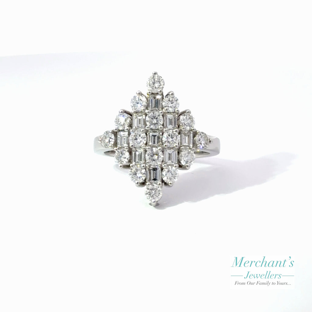 Diamond ring with a white background and 'Merchant's Jewellers' branding.