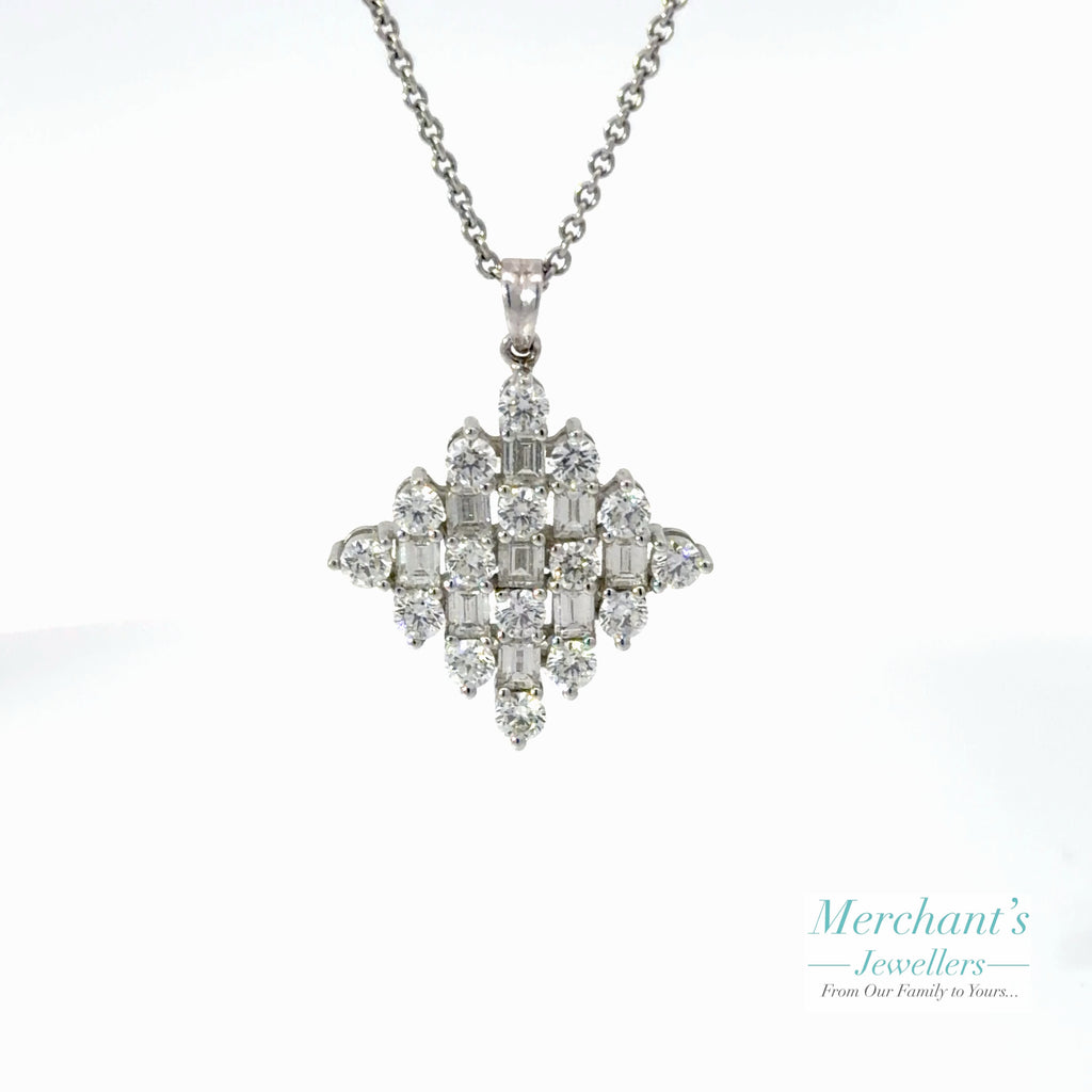 18ct White Gold Round & Baguette Diamond (2.05ct) Pendant