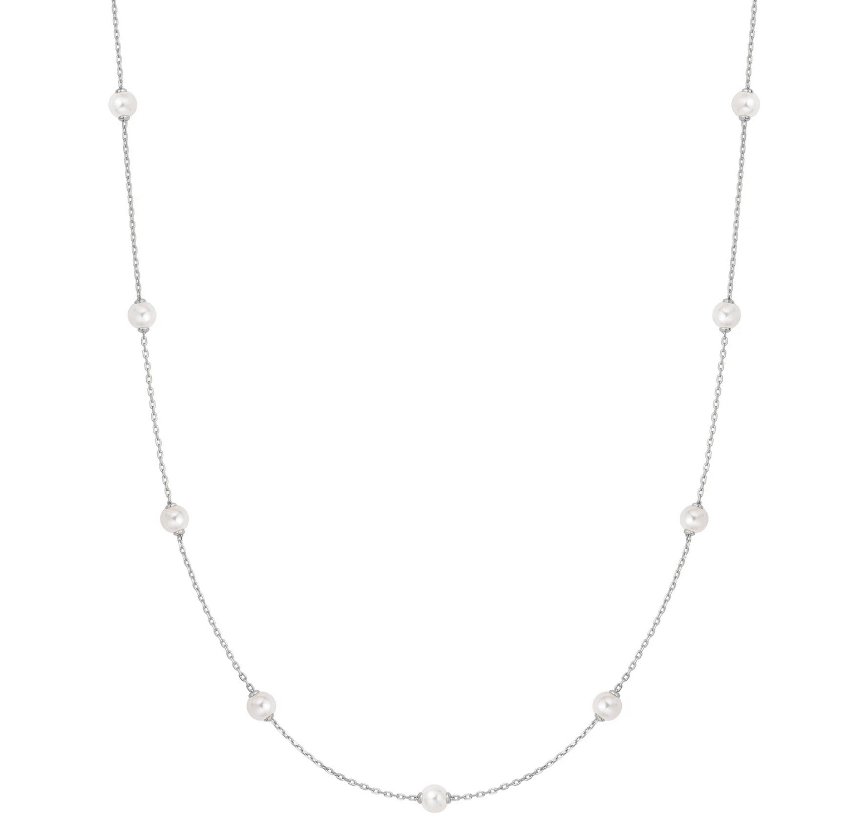 SILVER SHELL PEARL STATION CHAIN NECKLACE