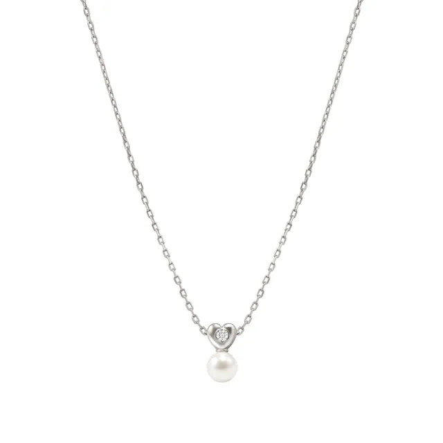 Pearls Loop Heart and Pearl Silver Necklace