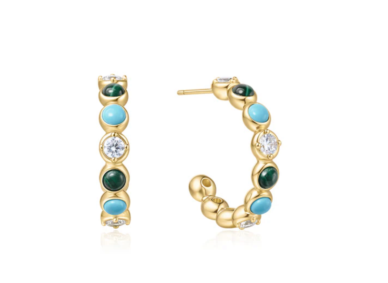 GOLD MALACHITE AND TURQUOISE LARGE HOOPS