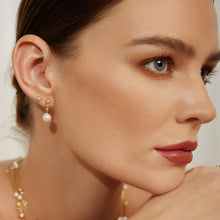 Load image into Gallery viewer, GOLD TENNIS BEADED STONE PEARL DROP STUD EARRINGS
