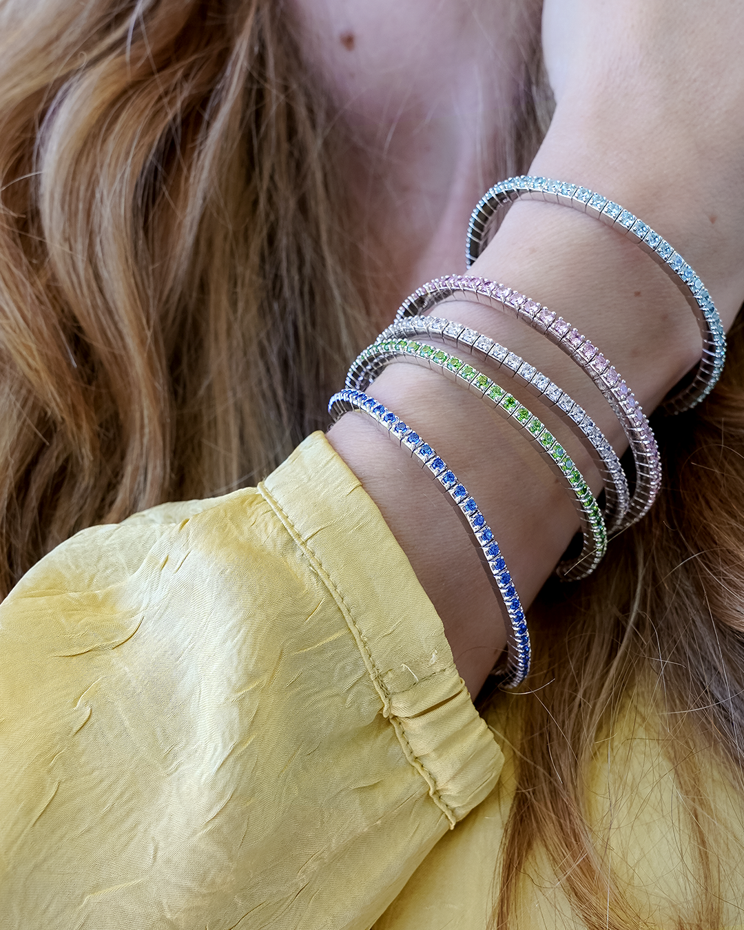 Dazzling Colour Flex Bracelet 2.5mm Aquamarine 925 Rhodium