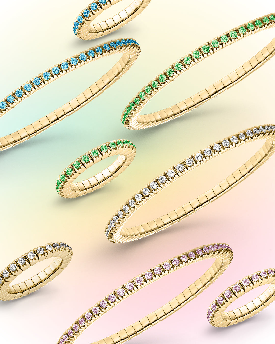 Dazzling Colour Flex Bracelet 2.0mm Aquamarine 925 gold plated