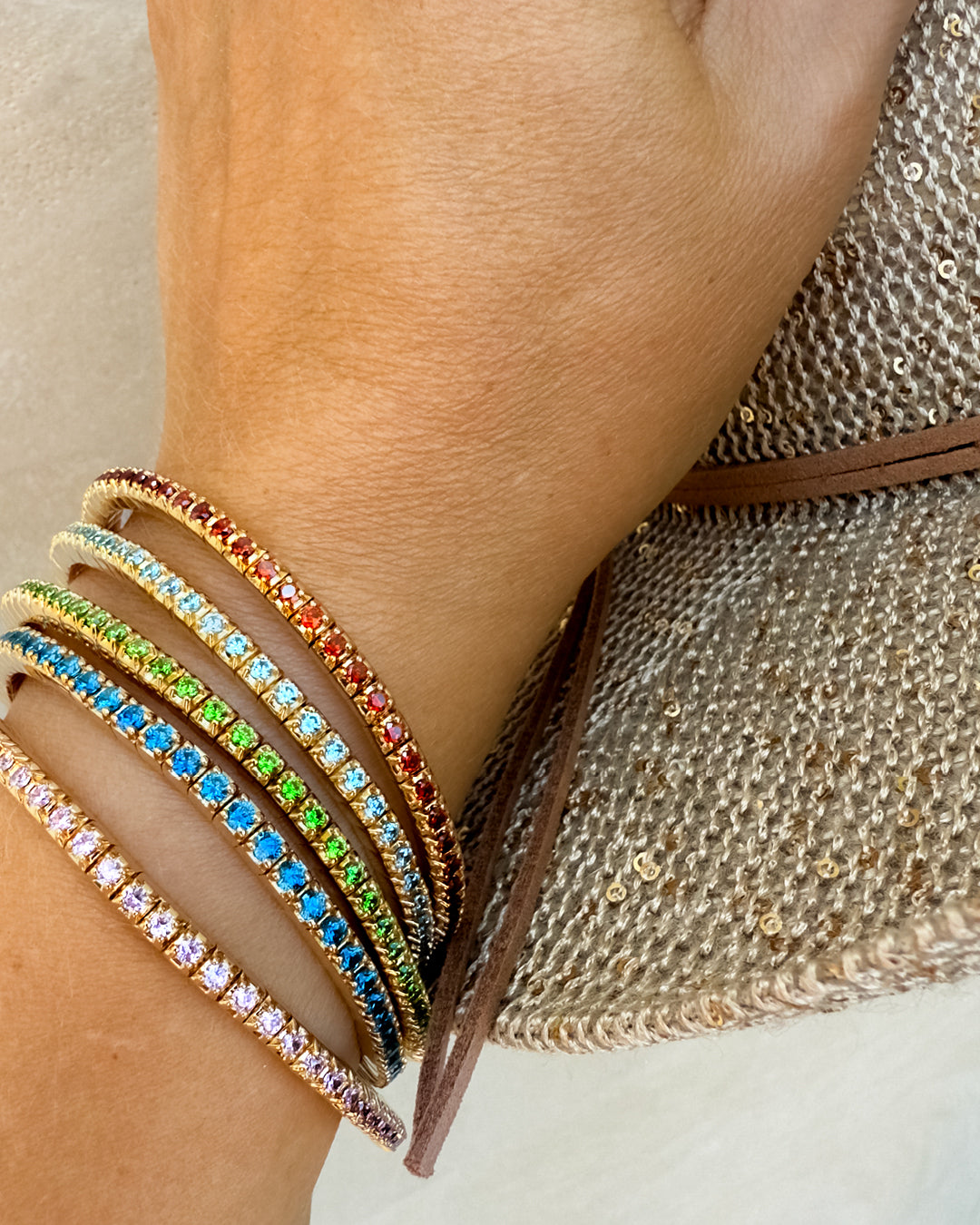 Dazzling Colour Flex Bracelet 2.0mm Blue Topaz 925 gold plated