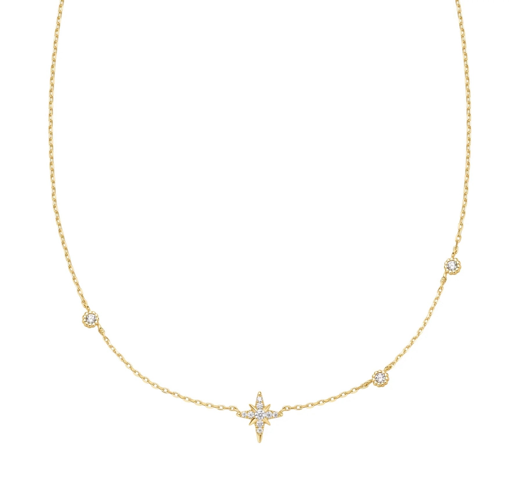 GOLD EIGHT-POINTED STAR CUBIC ZIRCONIA STATION NECKLACE