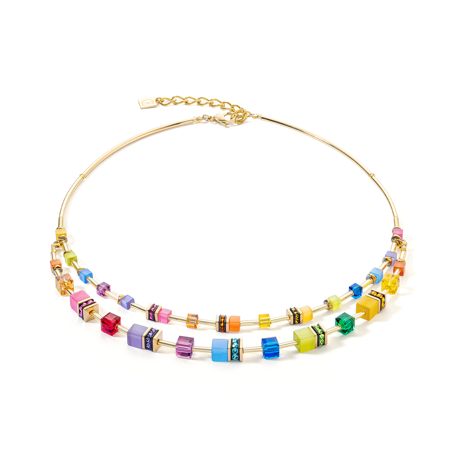 GeoCUBE® Iconic Layer Necklace Gold-Rainbow