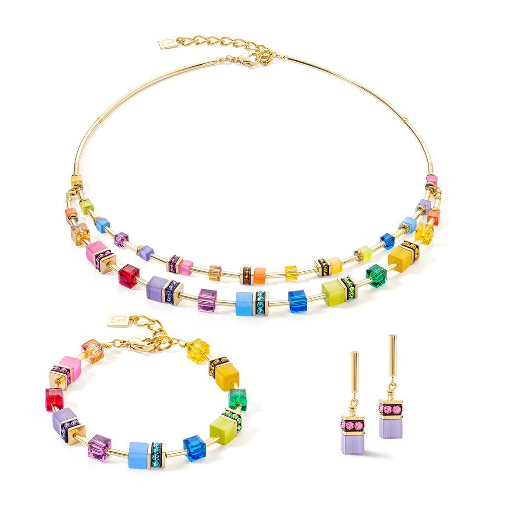 GeoCUBE® Iconic Layer Necklace Gold-Rainbow