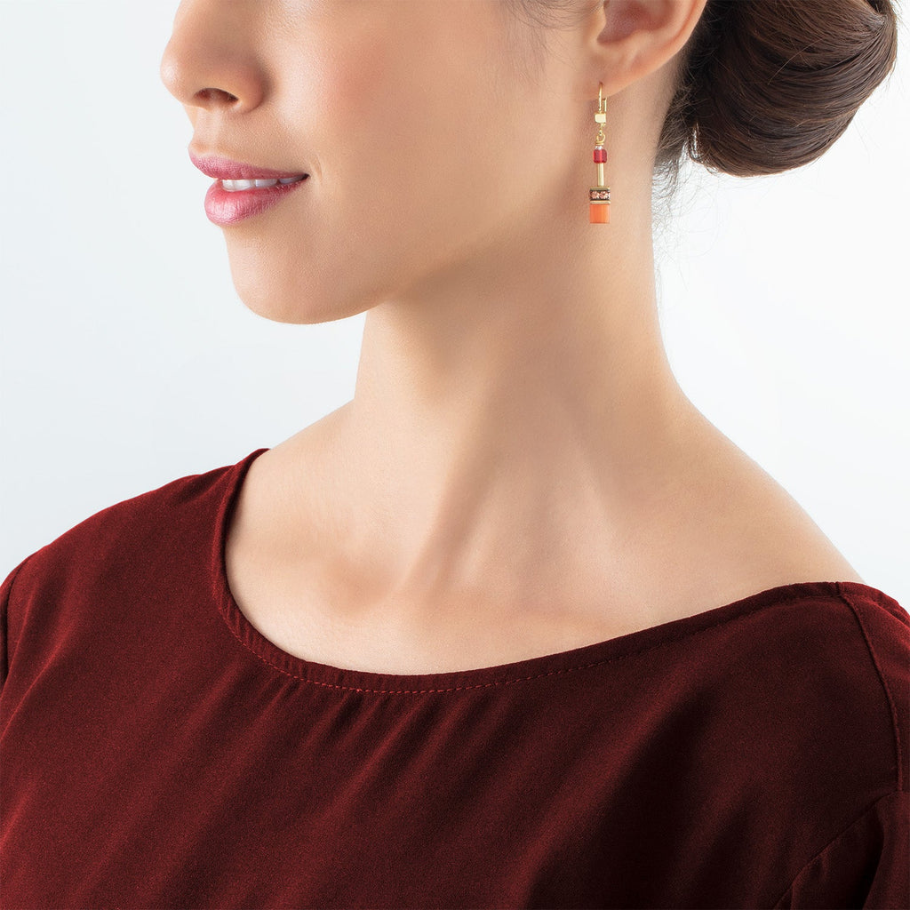 GeoCUBE® Iconic Earrings Gold Red