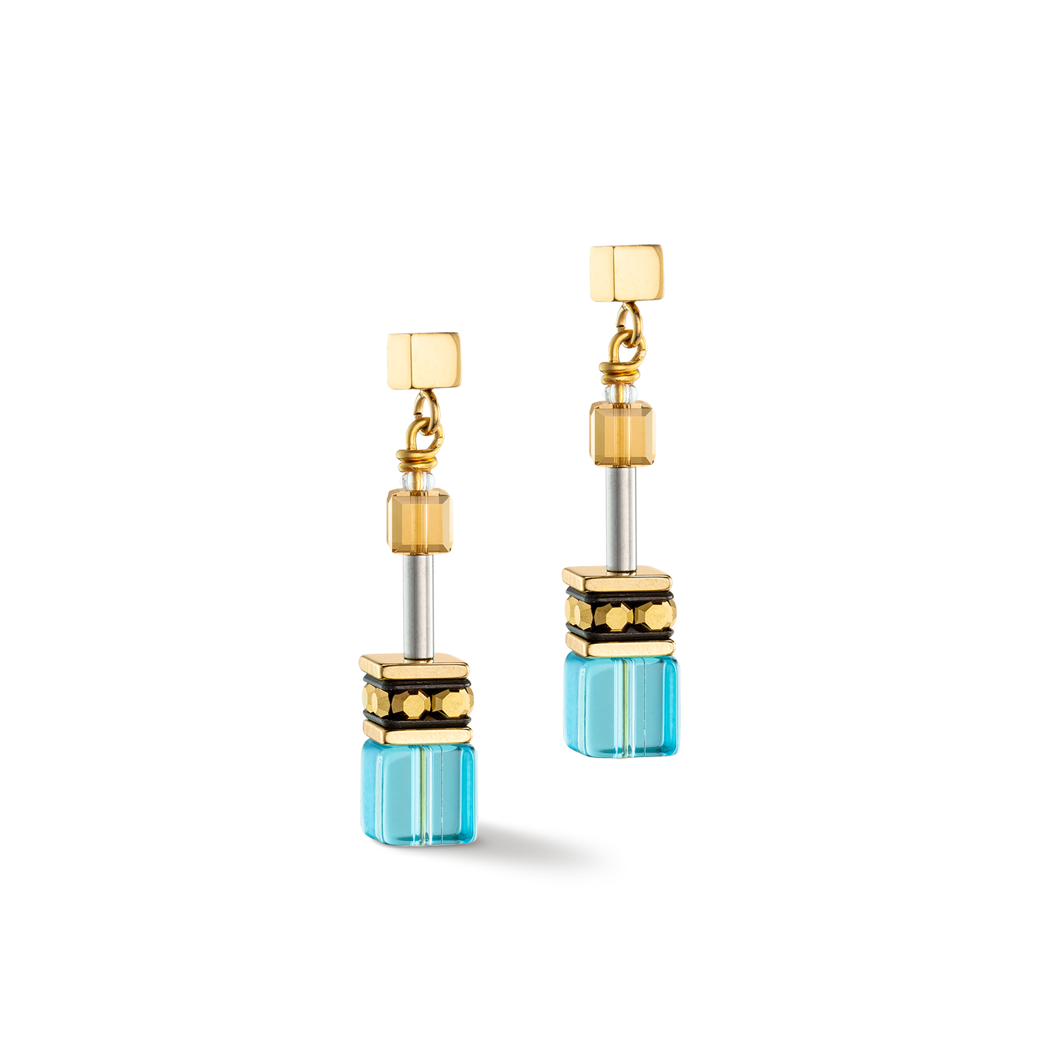 GeoCUBE® Iconic earrings Turquoise/ Gold
