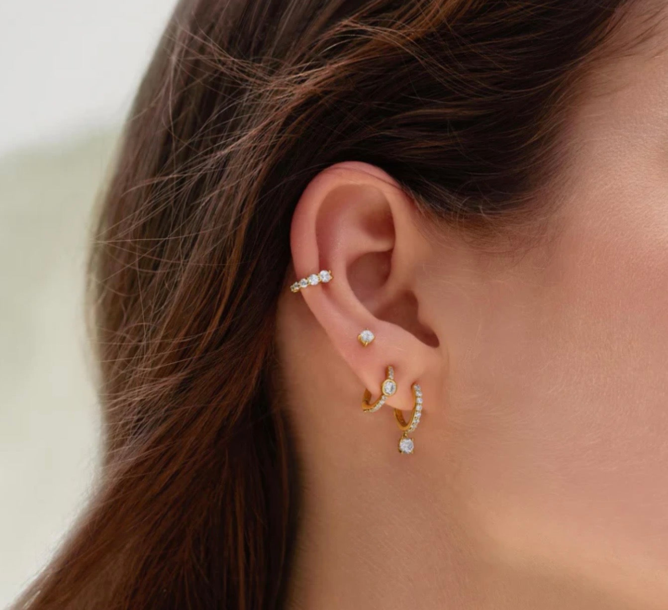 Gold Dangling Sparkle Huggie Hoop Earrings