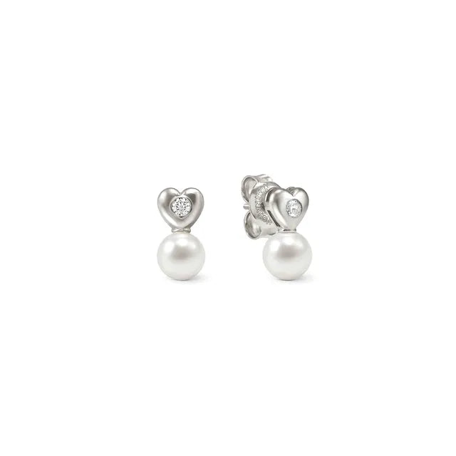 Pearls Loop Heart and Pearl Silver Stud Earrings