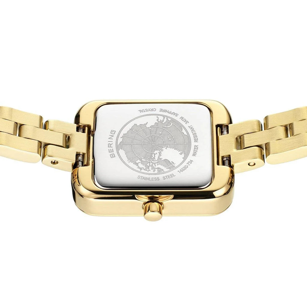 BERING Ladies Gold Rectangle Watch with White Dial 14520-734
