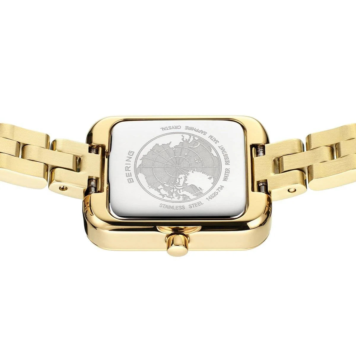 BERING Ladies Gold Rectangle Watch with White Dial 14520-734