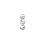 SILVER TRIPLE STONE BEZEL BARBELL SINGLE EARRING