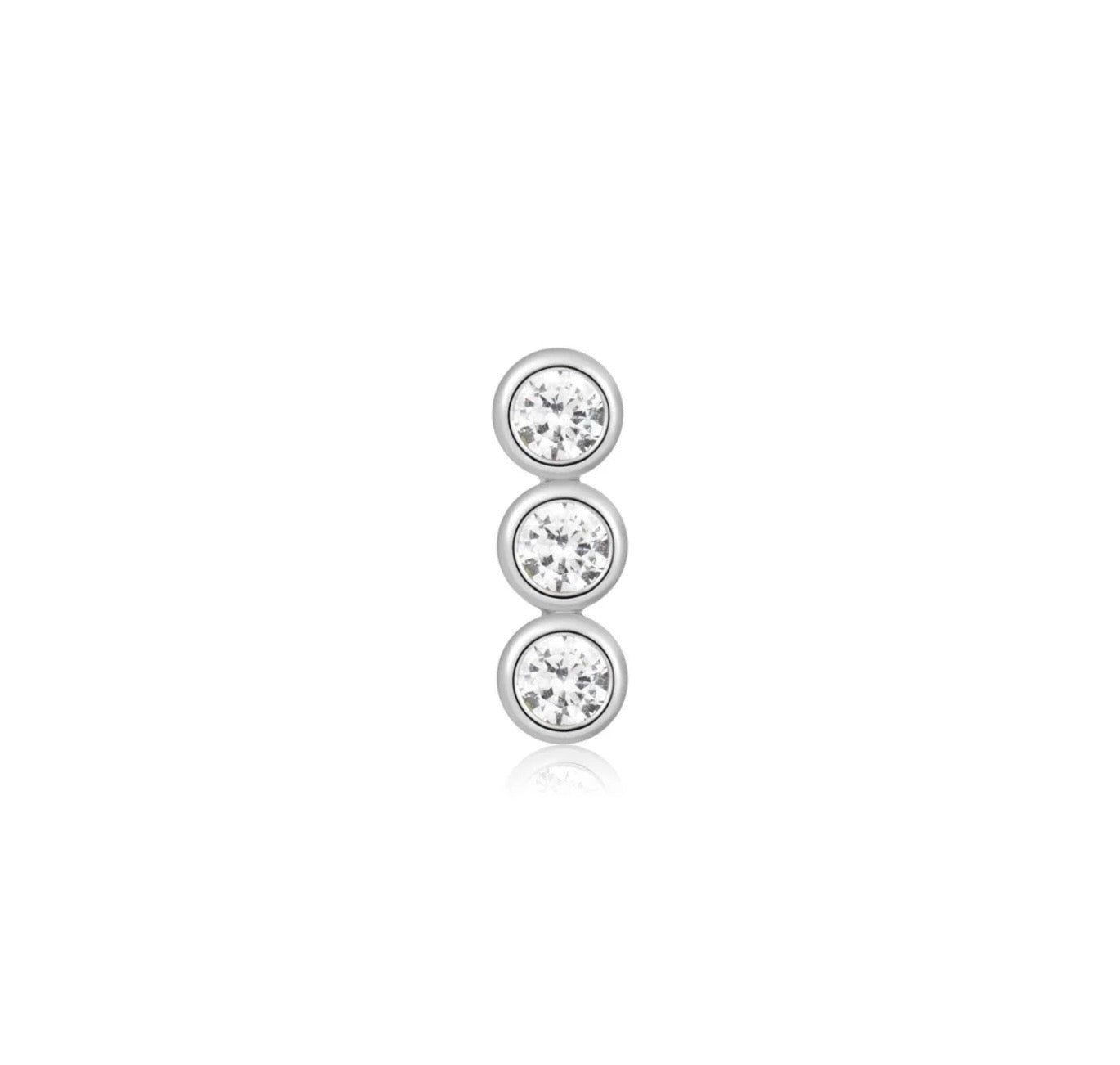 SILVER TRIPLE STONE BEZEL BARBELL SINGLE EARRING