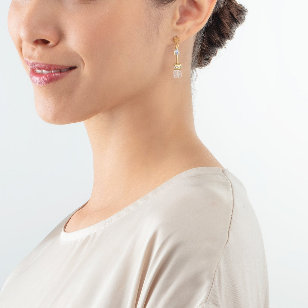 GeoCUBE® Iconic Nature earrings Gold White