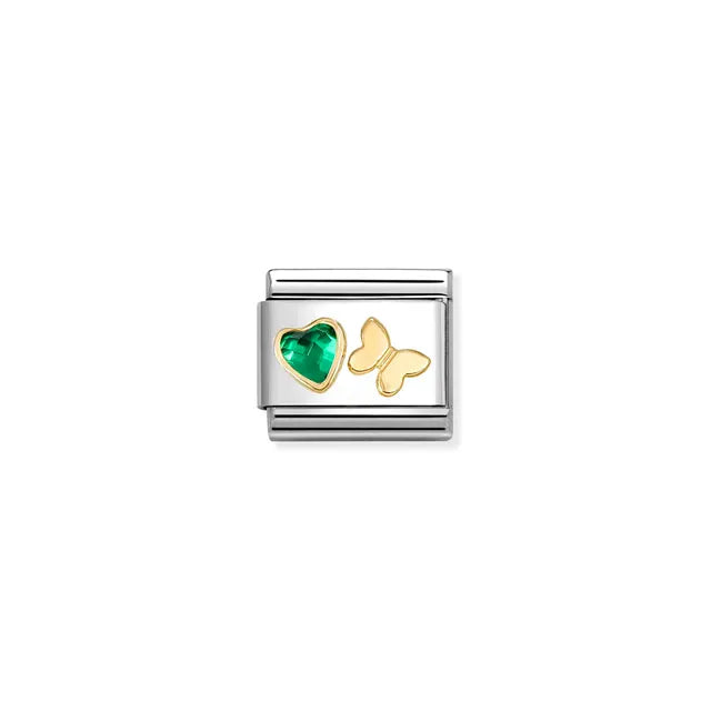 Nomination Green CZ Heart and Gold Butterfly Charm