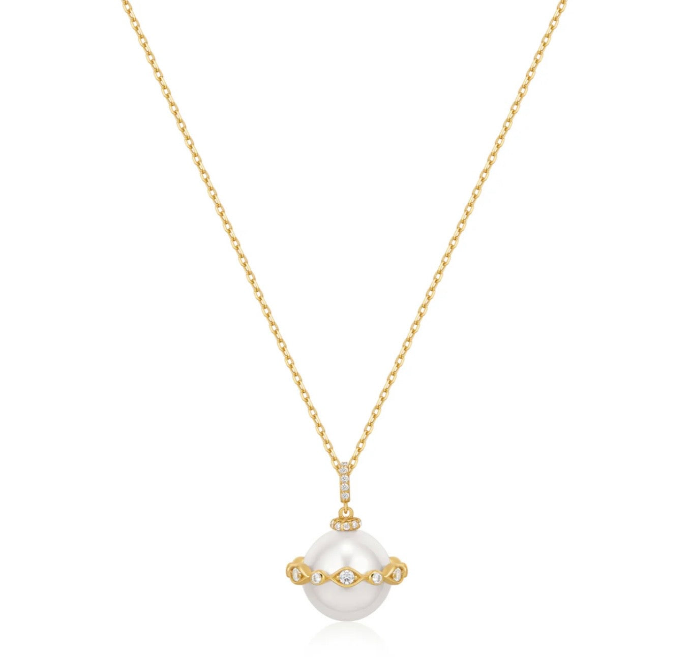 Gold Shell Pearl Halo Evil-Eye Necklace