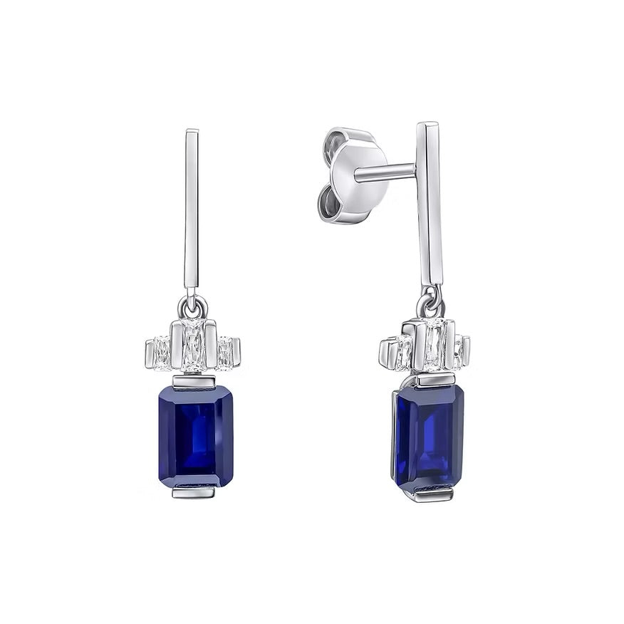 Diamonfire Blue Emerald Cut Zirconia Drop Earrings