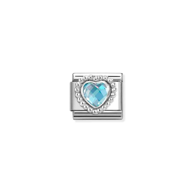 Nomination Classic Silver Light Blue CZ Heart in Dots Rich Setting Charm