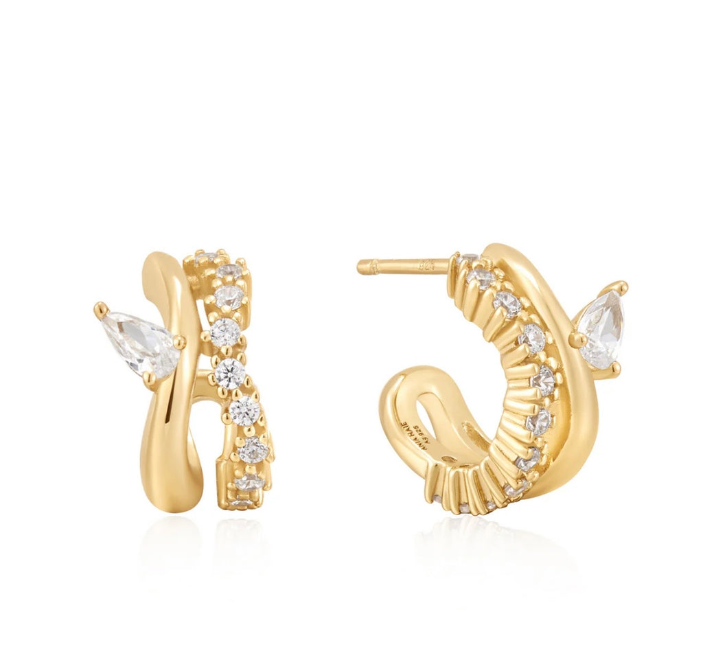 GOLD SPARKLE DOUBLE HOOP STUDS