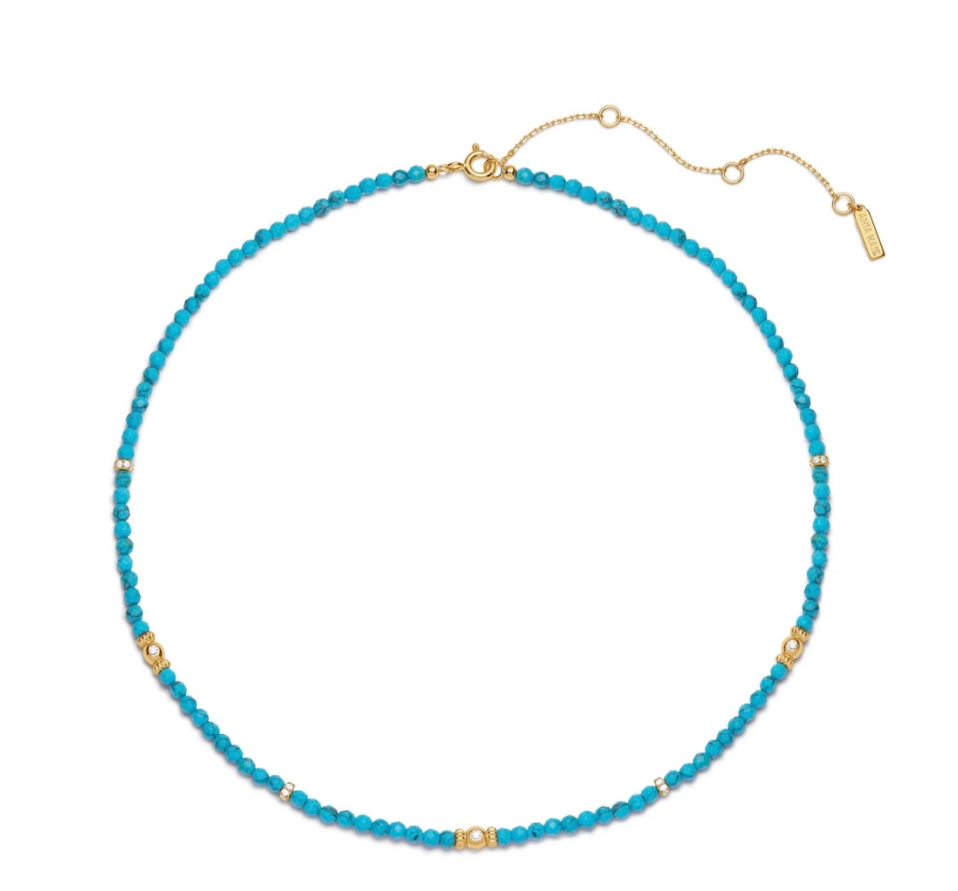 Gold Lab Created Turquoise Beaded Necklace