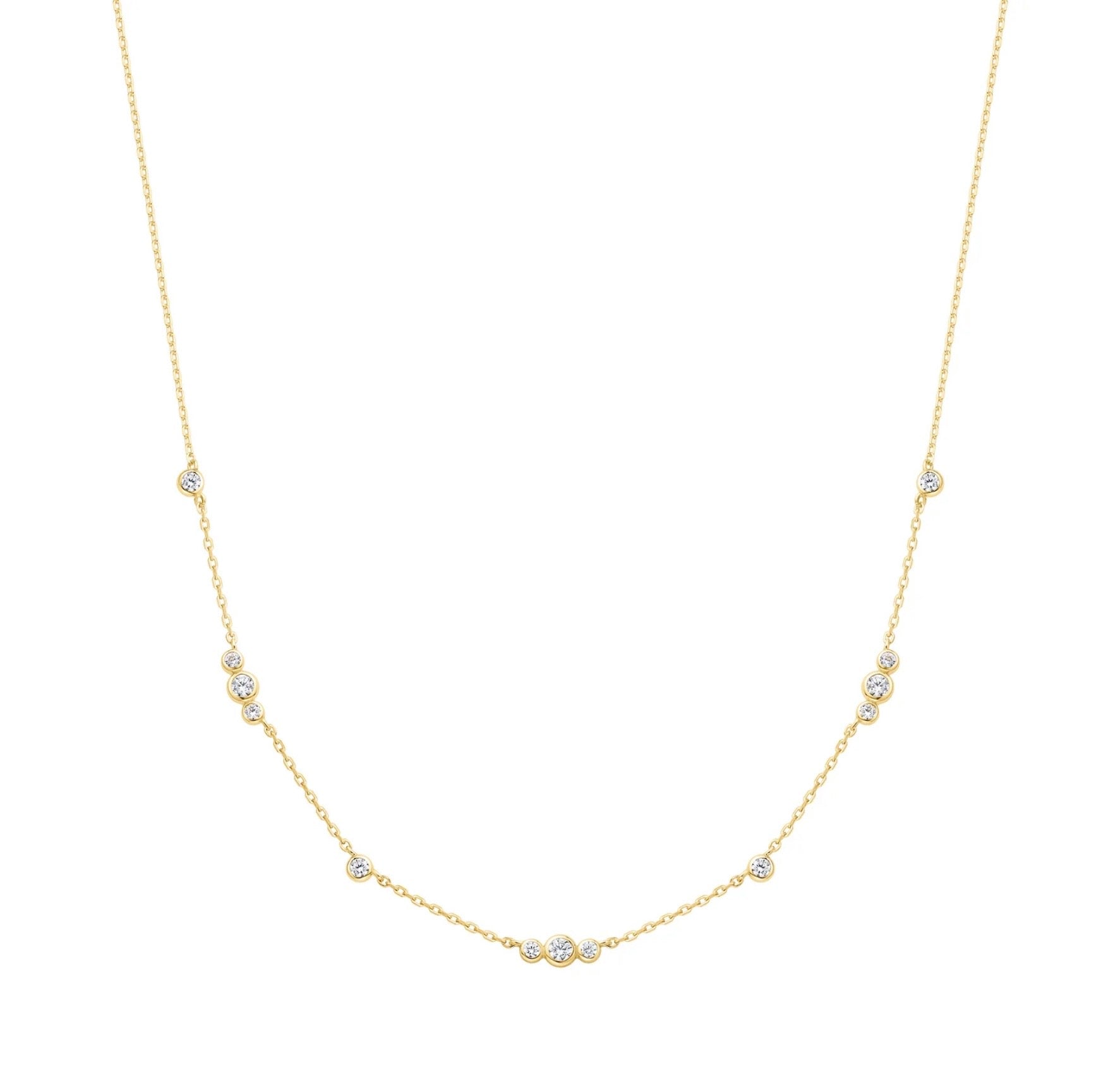 GOLD SPARKLING BEZEL CUBIC ZIRCONIA STATION NECKLACE