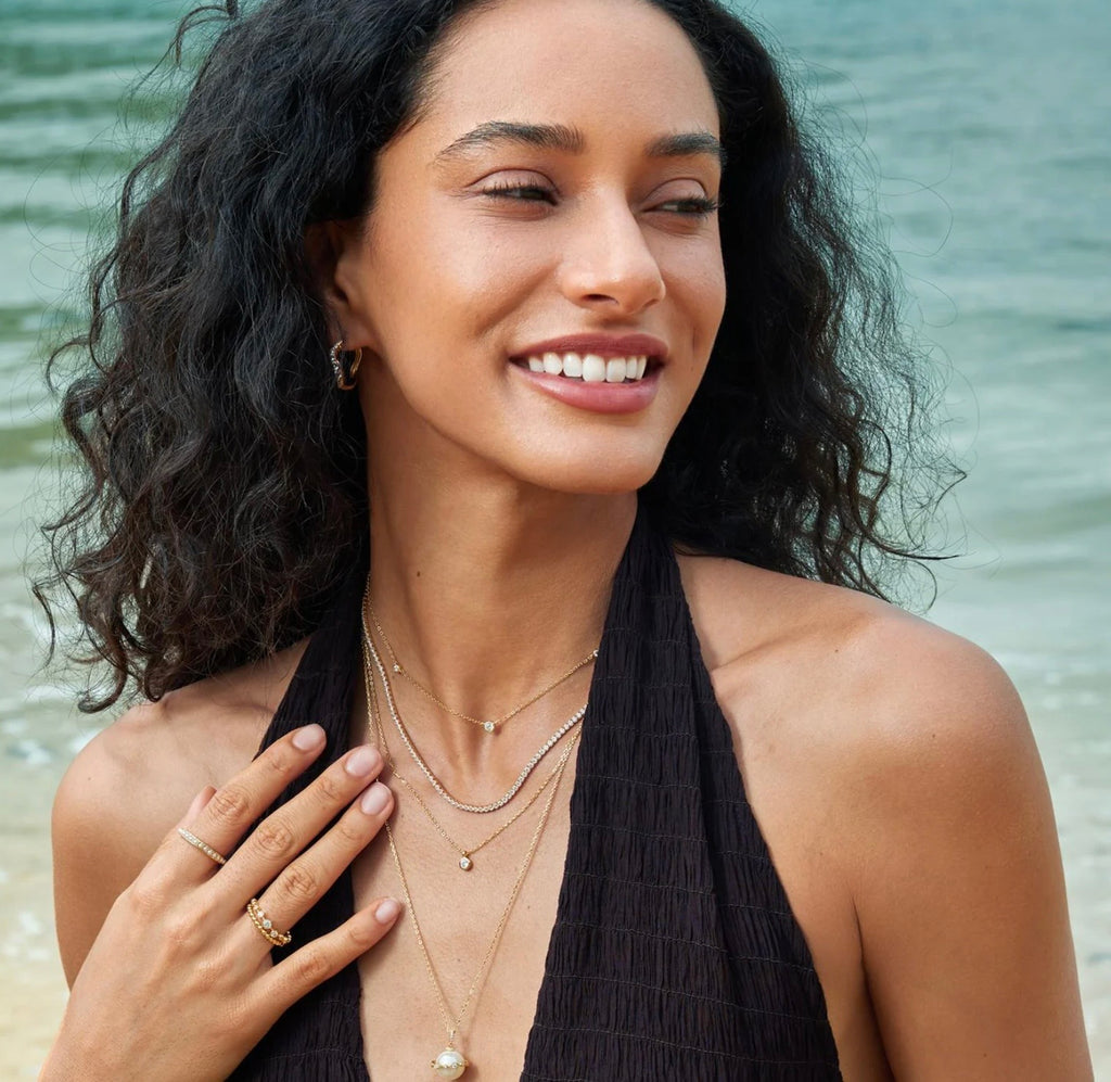 Gold Shell Pearl Halo Evil-Eye Necklace
