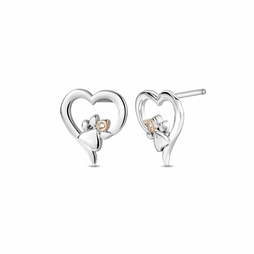 Clogau® Paw Prints Sterling Silver Heart Stud Earrings with Topaz