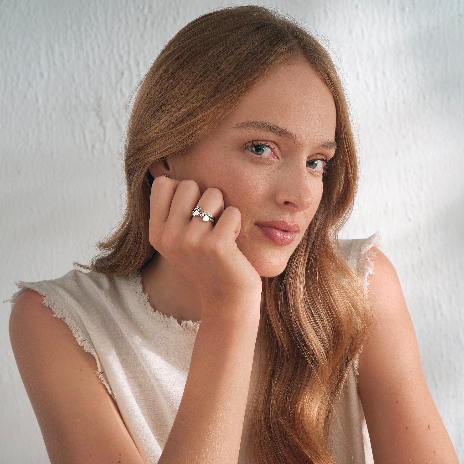 Clogau® Paw Prints Sterling Silver Stacking Ring with Topaz