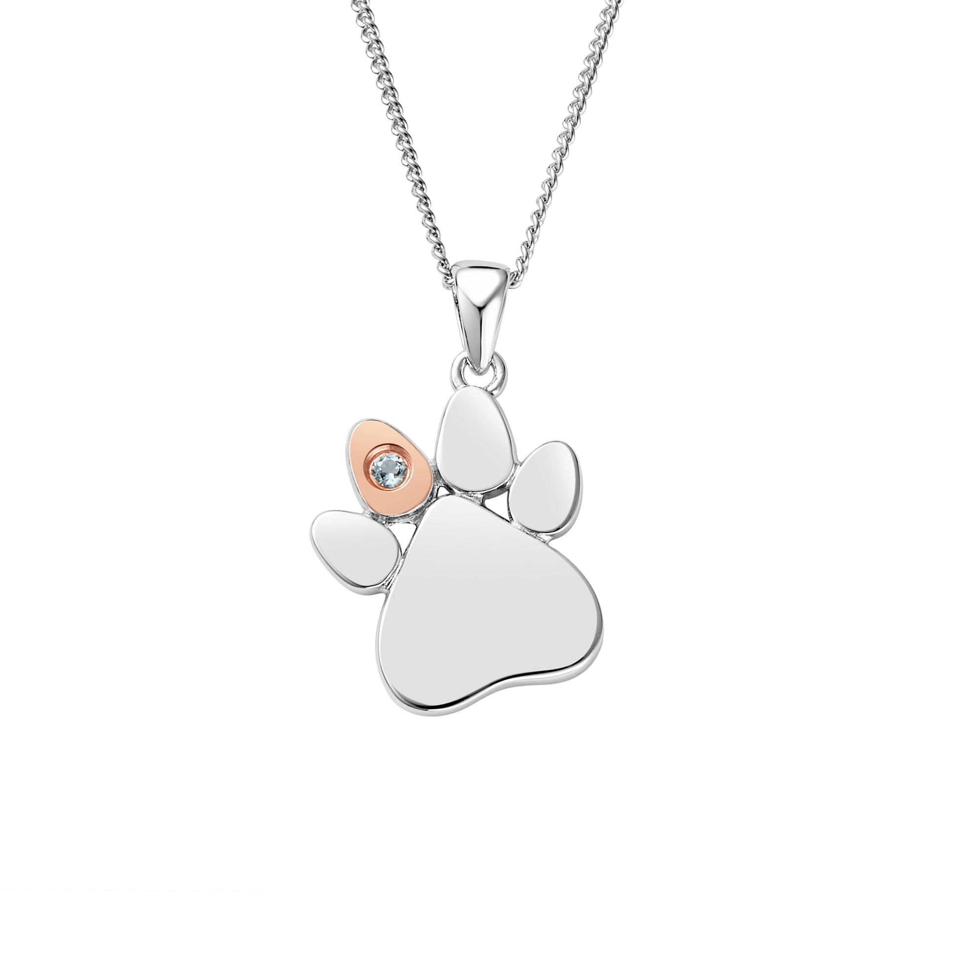 Clogau® Paw Prints Sterling Silver Birthstone Pendant for March with Aquamarine