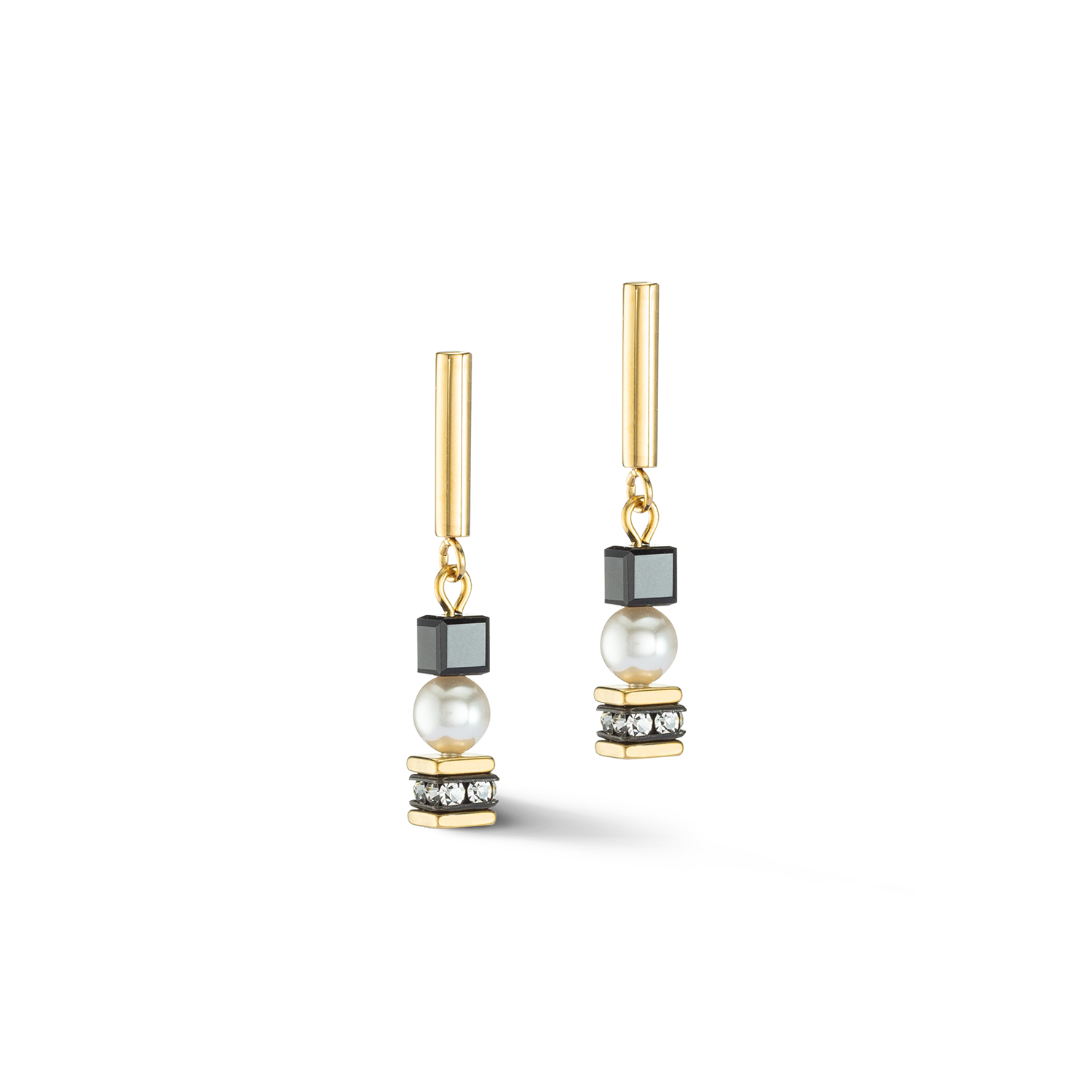 GeoCUBE Earrings Mysterious Cubes & Pearls Gold-black
