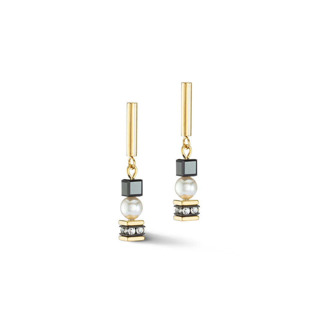 GeoCUBE Earrings Mysterious Cubes & Pearls Gold-black