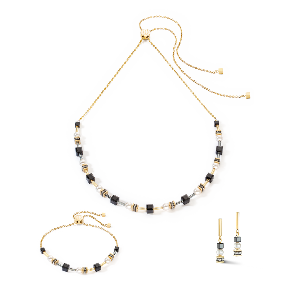GeoCUBE Earrings Mysterious Cubes & Pearls Gold-black
