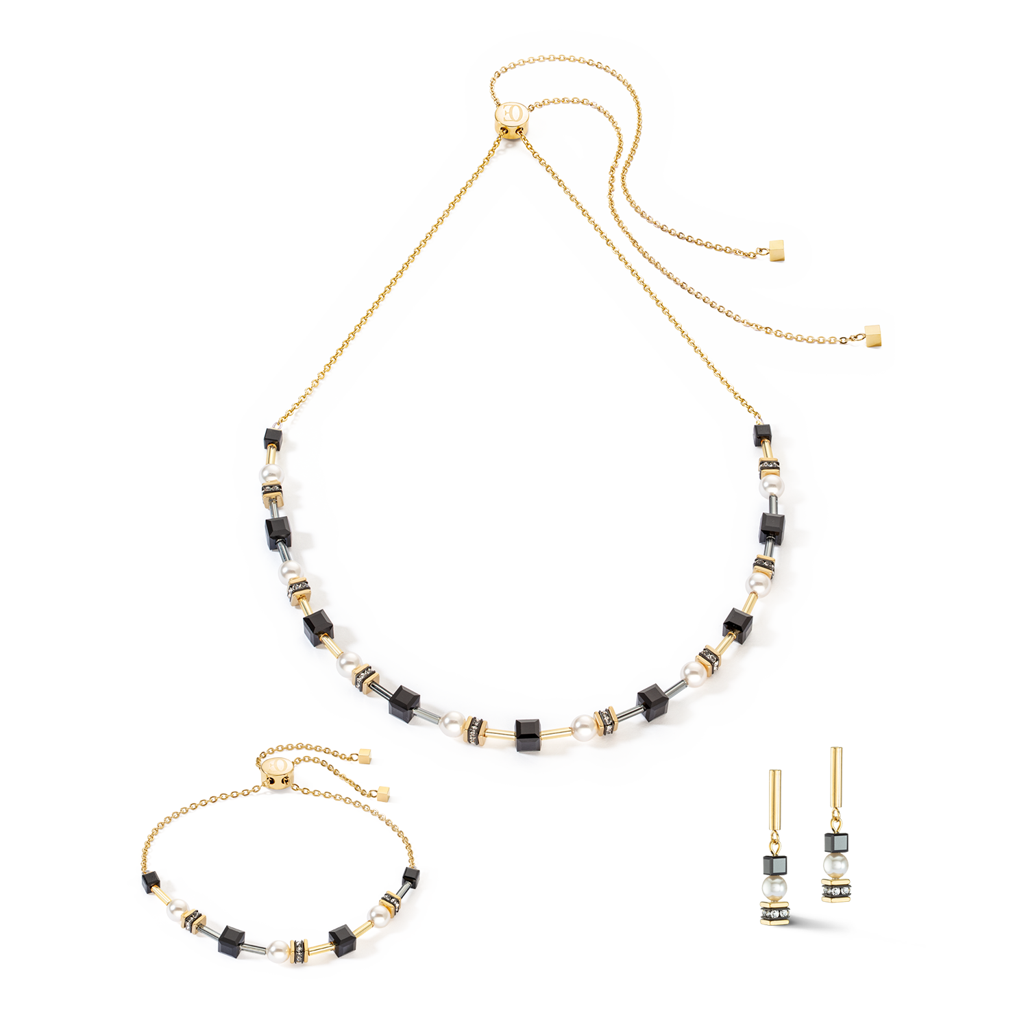 GeoCUBE Earrings Mysterious Cubes & Pearls Gold-black