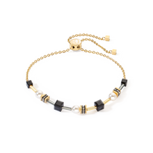 Load image into Gallery viewer, GeoCUBE Bracelet Mysterious Cubes &amp; Pearls Gold-black
