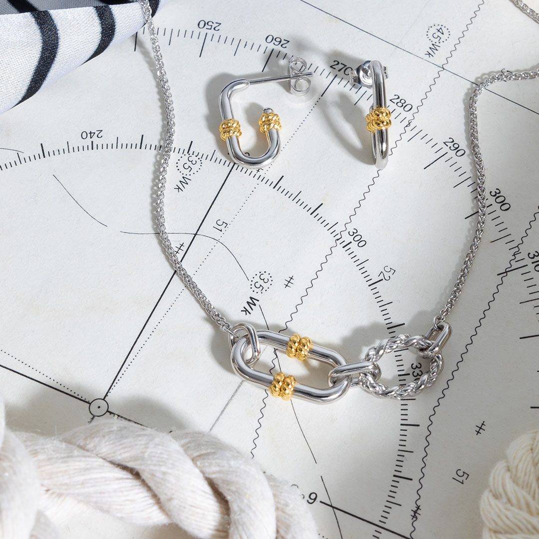 Marina Rope Bar Link Golden Semi Hoop Stud Earrings
