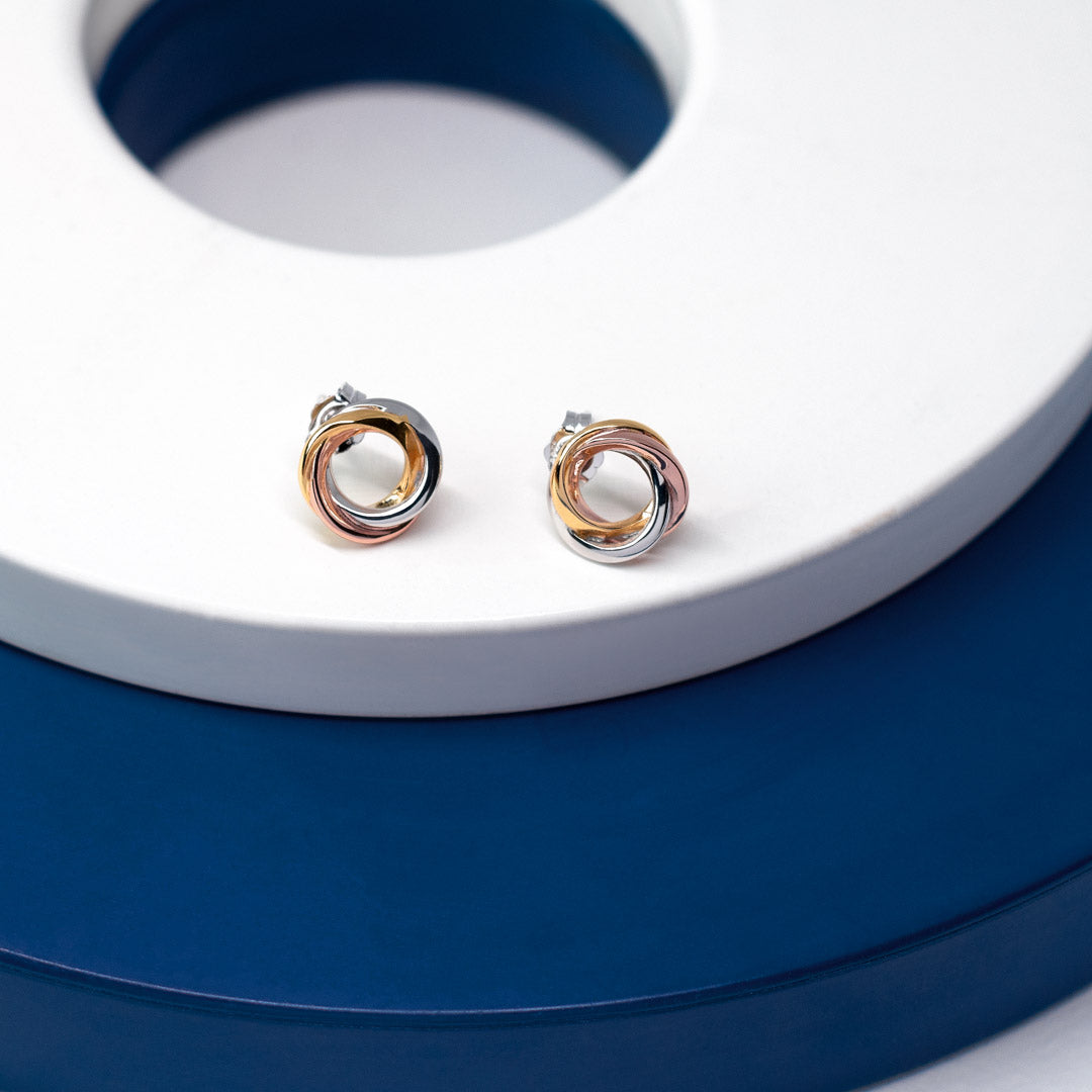 Bevel Trilogy Golds Stud Earrings