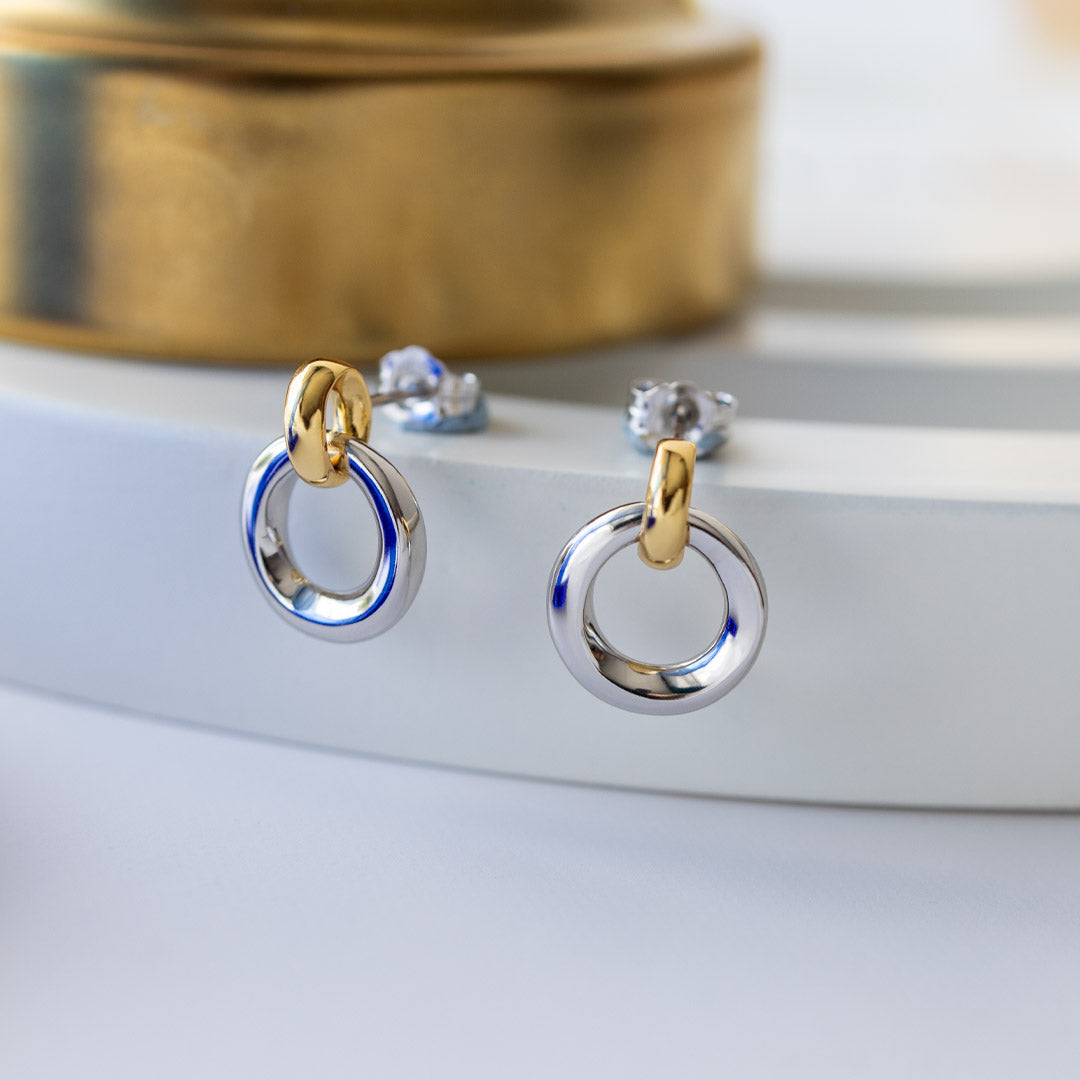 Bevel Cirque Link Golden Stud Drop Earrings